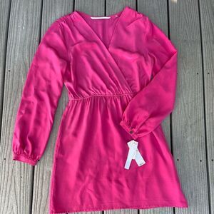 Cynthia Vincent 100% Silk V-Neck Pink Dress from What Not to Wear Long Sleeve